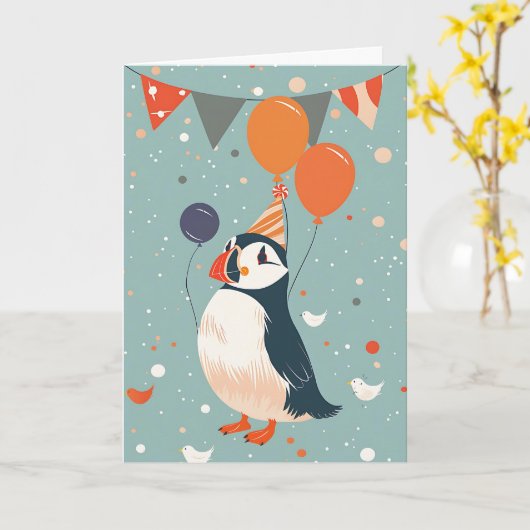 Party Puffin Karte (Gelbe Blume)