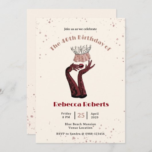 Party Queen Lady Fashionista Geburtstag Einladung (Vorne/Hinten)