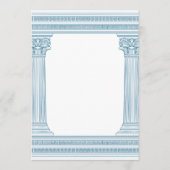 Party Quiz mit griechischem Tempel in blau Einladung (Rückseite)