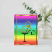 PARTY RAINBOW MARGARITA GOLD FRAME GLASS POSTCARD POSTKARTE (Stehend Vorderseite)