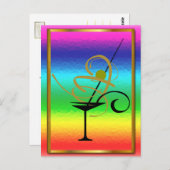 PARTY RAINBOW MARGARITA GOLD FRAME GLASS POSTCARD POSTKARTE (Vorne/Hinten)