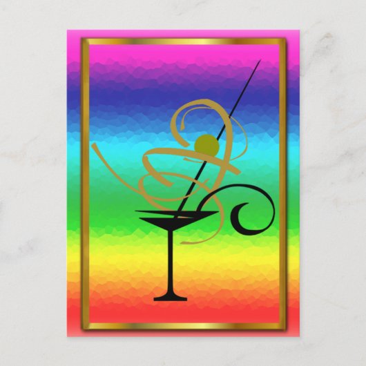 PARTY RAINBOW MARGARITA GOLD FRAME GLASS POSTCARD POSTKARTE (Vorderseite)