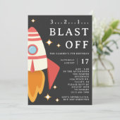 Party-Rakete für den Weltraum-Kindergeburtstag Einladung (Stehend Vorderseite)