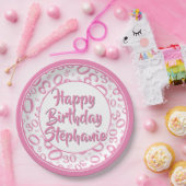 Party Random Number Pattern Pink/Weiß Pappteller (Party)