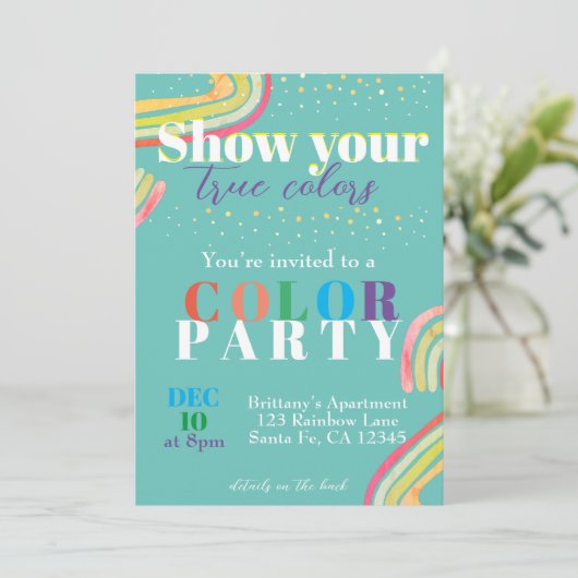 Party-Regenbogen-Einladung Einladung (Stehend Vorderseite)