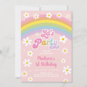 Party Retro Daisy Rainbow Birthday Einladung (Vorderseite)