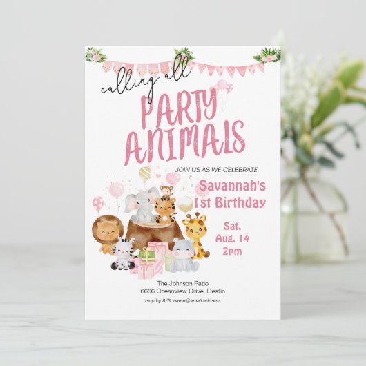 Party Rosa Geburtstag Einladung (Stehend Vorderseite)