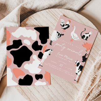 Party | Rosa Kids Kuh Druckfarm Tiere Einladung