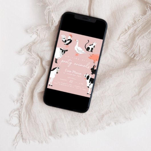 Party | Rosa Kids Kuh Druckfarm Tiere Einladung