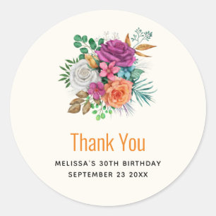 Party Rosa, Orange und Weiß Rosen Vielen Dank Runder Aufkleber