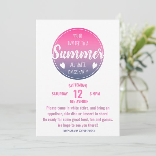 Party Rosa Sonnenuntergang Ober-Pool Einladung (Stehend Vorderseite)