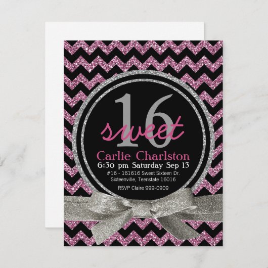 Party rosa und schwarzer des einladung (Vorne/Hinten)