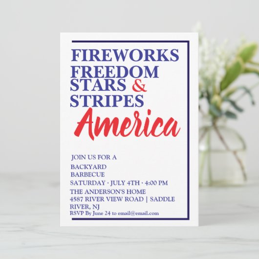 Party Rot-Weiß und Blau-GRILLEN Einladung (Stehend Vorderseite)