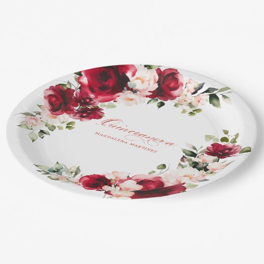 Party Rotes Rosa Blumenpapier Pappteller (Schrägansicht)