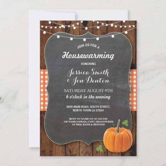 Party Rustic Wohn Pumpkin Khalk Einladung (Vorderseite)