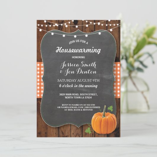 Party Rustic Wohn Pumpkin Khalk Einladung (Stehend Vorderseite)