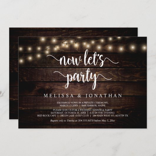 Party, rustikale Hochzeitsfeier Einladung (Vorne/Hinten)
