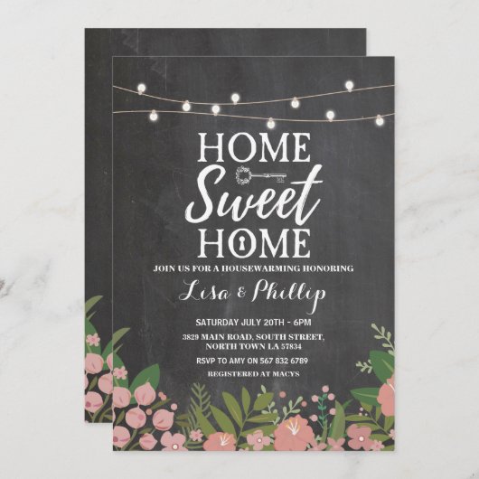 Party Rustikales Blumenkhalk Einladung (Vorne/Hinten)