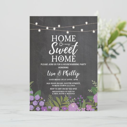 Party Rustikales Blumenkhalk Einladung (Stehend Vorderseite)