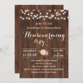 Party Rustikales Holz Rosa Blume Einladung (Vorne/Hinten)