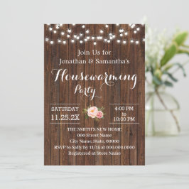Party Rustikales Holz Rosa Blume Einladung