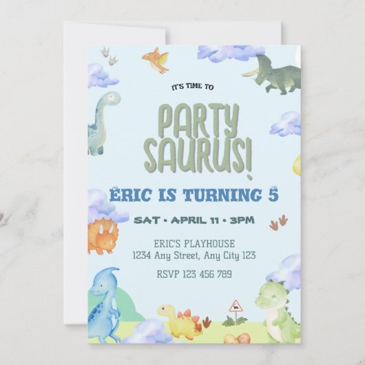 Party Saurus Dinosaur Einladung zum Geburtstag (Vorderseite)