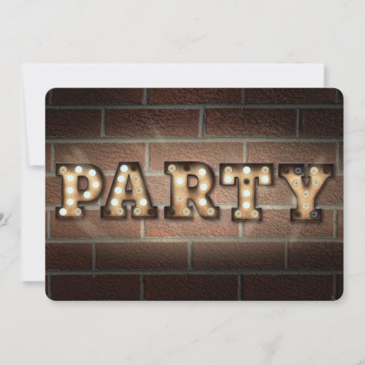 Party-Schild in Markisenleuchte auf Backstein Einladung (Vorderseite)