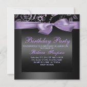 Party Schwarz & Lila Blume Geburtstag Einladung (Rückseite)