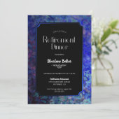 Party Schwarz zum Rentenabend mit blauer Grenze Einladung (Stehend Vorderseite)