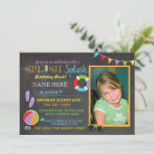 Party Schwimmbad Geburtstag Schwimmen Foto einlade Einladung (Stehend Vorderseite)