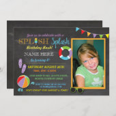 Party Schwimmbad Geburtstag Schwimmen Foto einlade Einladung (Vorne/Hinten)