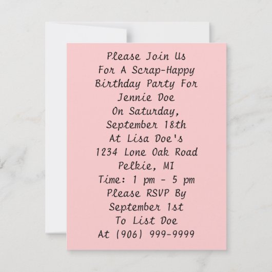 Party Scrapbooking Partys Einladung (Rückseite)