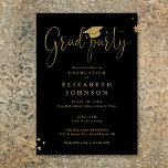 Party-Script-Abschluss für Schwarz und Gold Einladung<br><div class="desc">Diese elegante Schwarz-Gold-Drehbuch-Graduiertenparty-Einladung kann mit Ihren Feierlichkeiten und Foto auf der Rückseite personalisiert werden. Entwickelt von Thisisnotme©</div>