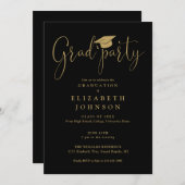 Party-Script-Abschluss für Schwarz und Gold Einladung (Vorne/Hinten)