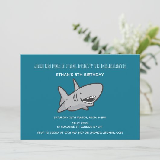 Party Shark Birthday Einladung (Stehend Vorderseite)