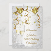 Party silver Gold Ballon Champagner Glitzer Einladung (Vorderseite)