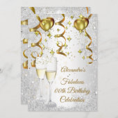 Party silver Gold Ballon Champagner Glitzer Einladung (Vorne/Hinten)