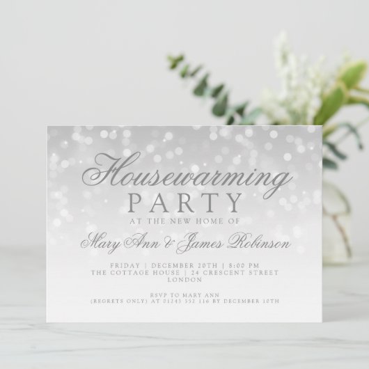 Party Silver Sparkenhaut Einladung (Stehend Vorderseite)