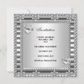 Party Silver White Heart Jewel 3 Einladung (Rückseite)