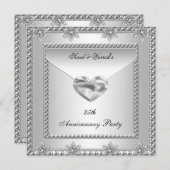 Party Silver White Heart Jewel 4 Einladung (Vorne/Hinten)