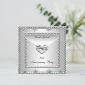 Party Silver White Heart Jewel 4 Einladung (Stehend Vorderseite)