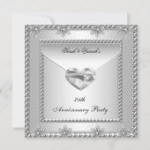 Party Silver White Heart Jewel 4 Einladung (Vorderseite)