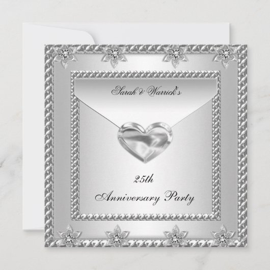 Party Silver White Heart Jewel 4 Einladung (Vorderseite)