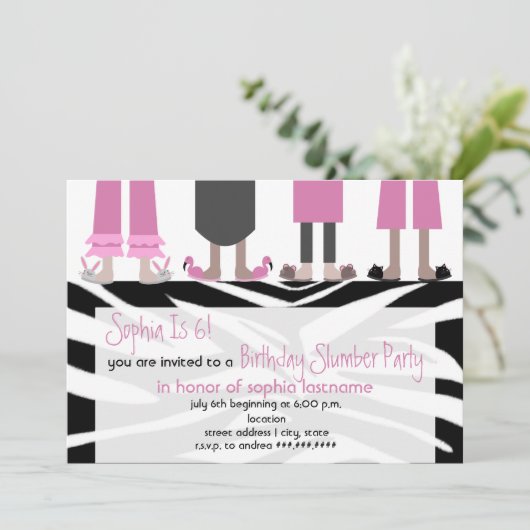Party Sleepover Zebra Einladung (Stehend Vorderseite)