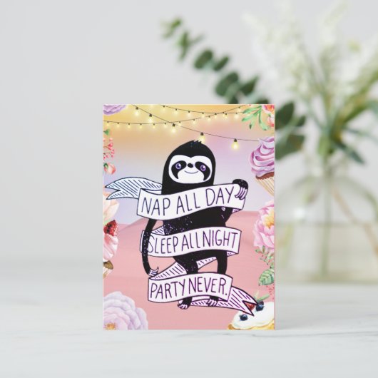 Party Sloth Postkarte (Stehend Vorderseite)