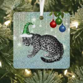 Party Snow Leopard in Gnome Hat mit Ornamenten Ornament Aus Metall