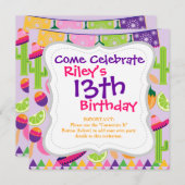 Party Sombrero Cactus Limes Paprikaschoten Maracas Einladung (Vorne/Hinten)