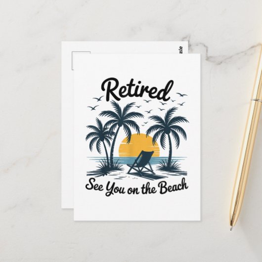 Party Sommer Ruhestand Wir sehen uns am Strand Postkarte (Vorderseite/Rückseite Beispiel)