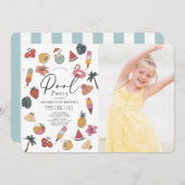 Party Sommerschwimmen Girl Foto Geburtstag Einladung (Vorne/Hinten)