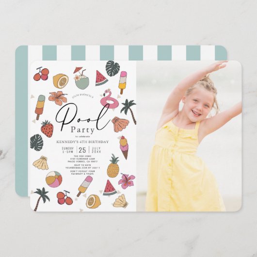 Party Sommerschwimmen Girl Foto Geburtstag Einladung (Vorne/Hinten)